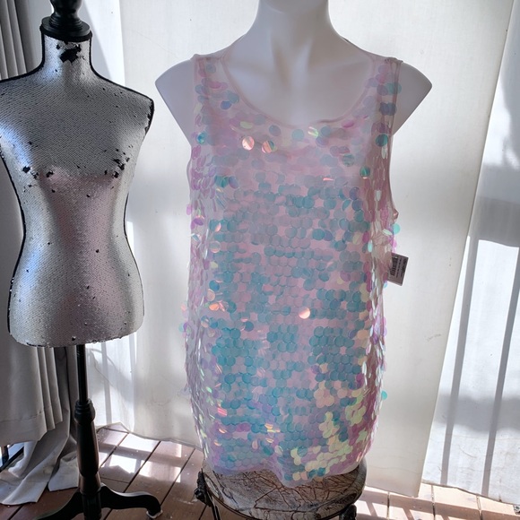NWT INC SEQUINED SHEER TANK TOP - Large - Picture 3 of 4